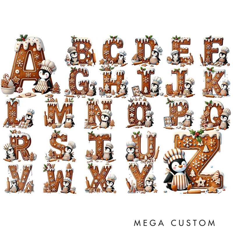 Personalized Gingerbread Penguin Alphabet Christmas Bag with Name Gingerbread Christmas Sack Holiday Santa Sack for Baking Lovers Christmas Gift