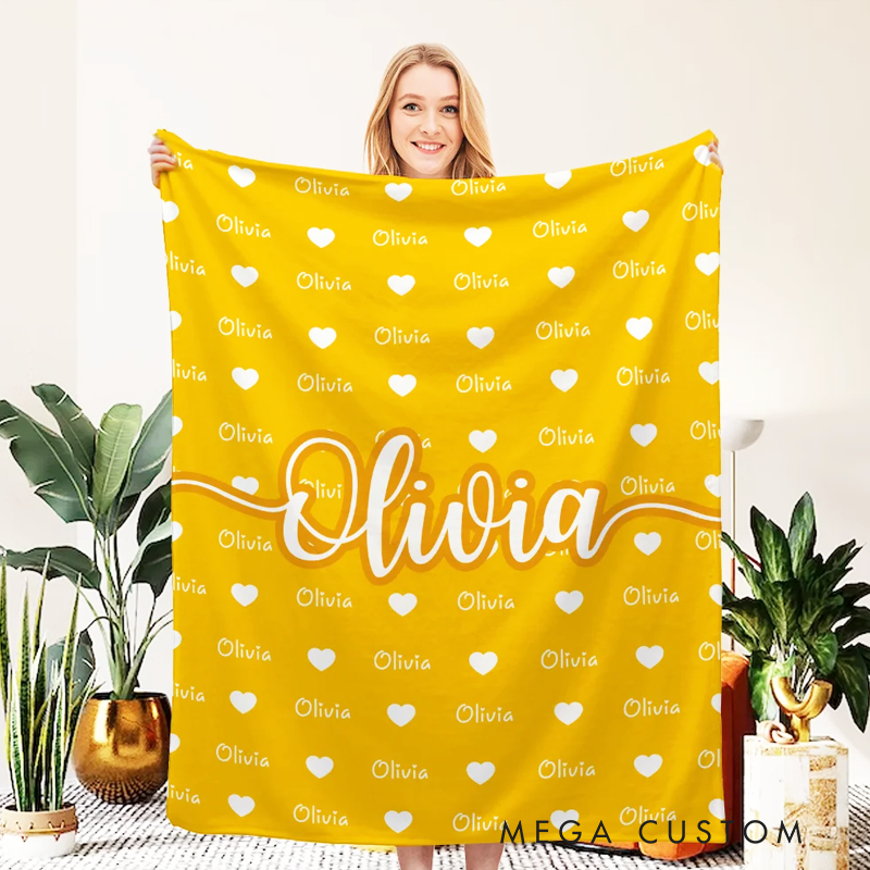 Personalized Heart Icon Multicolor Name Soft Throw Blanket Birthday Christmas Gift for Boys Girls Family