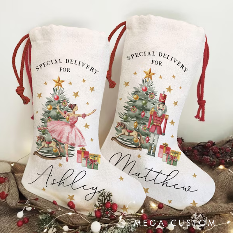 [Copy]Personalized Christmas Santa Stocking Christmas Nutcracker Ballerina Reindeer Stocking for Christmas Special Delivery Stocking