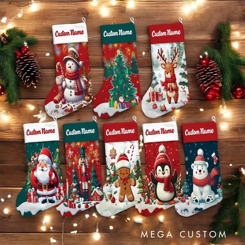 Personalized Name Kids Family Christmas Stocking Personalized Santa Reindeer Snowman Penguin Polar Bear Stockings