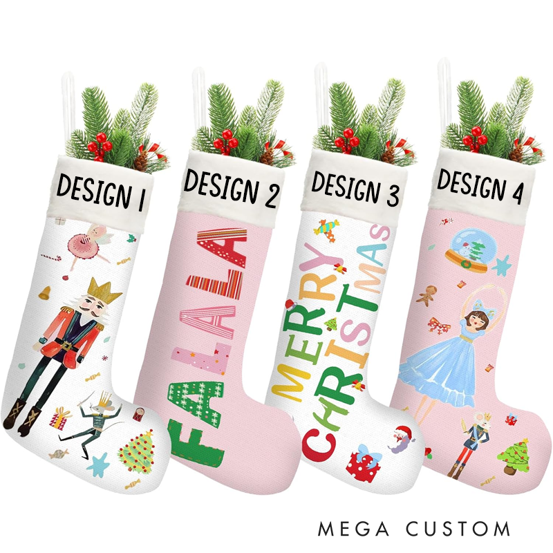Personalized Hristmas Nutcracker Stockings with Hanging Loop Christmas Hanging Socks Decoration Set with Nutcracker Xmas Wishes for Christmas Party Gifts