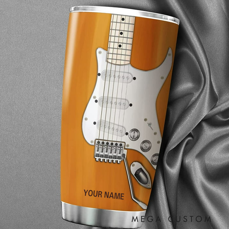 Personalized Name Bass Guitar Insulated Tumblers Guitarist Nutrition Facts Mug With Lid 20oz Vintage Guitar Enthusiast Gifts