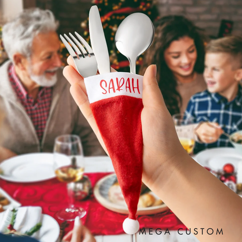 Personalized Santa Hat Table Cutlery Holder Name Place Setting Christmas Dinner Decor Party Supplies Favors for Family Friend