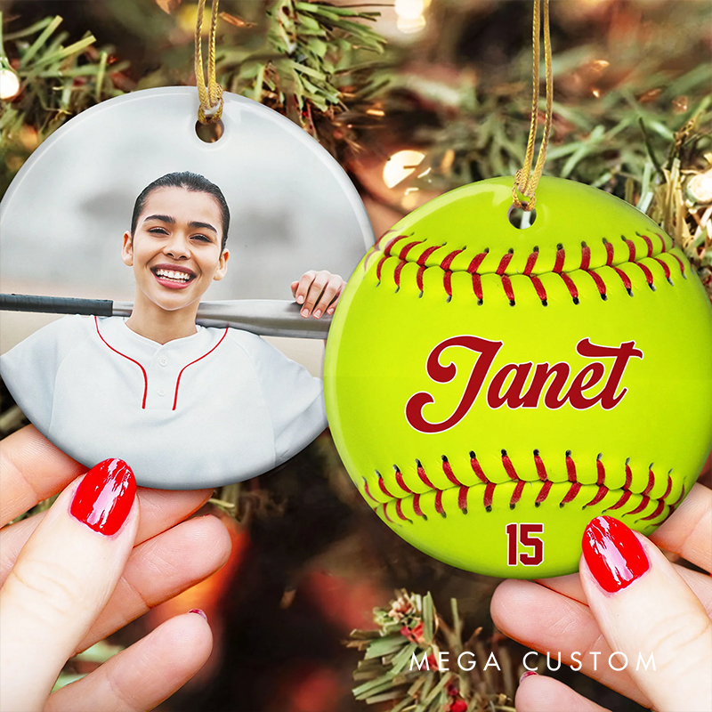 Personalized Sports Christmas Ornament with Custom Photo, Name, and Number Design