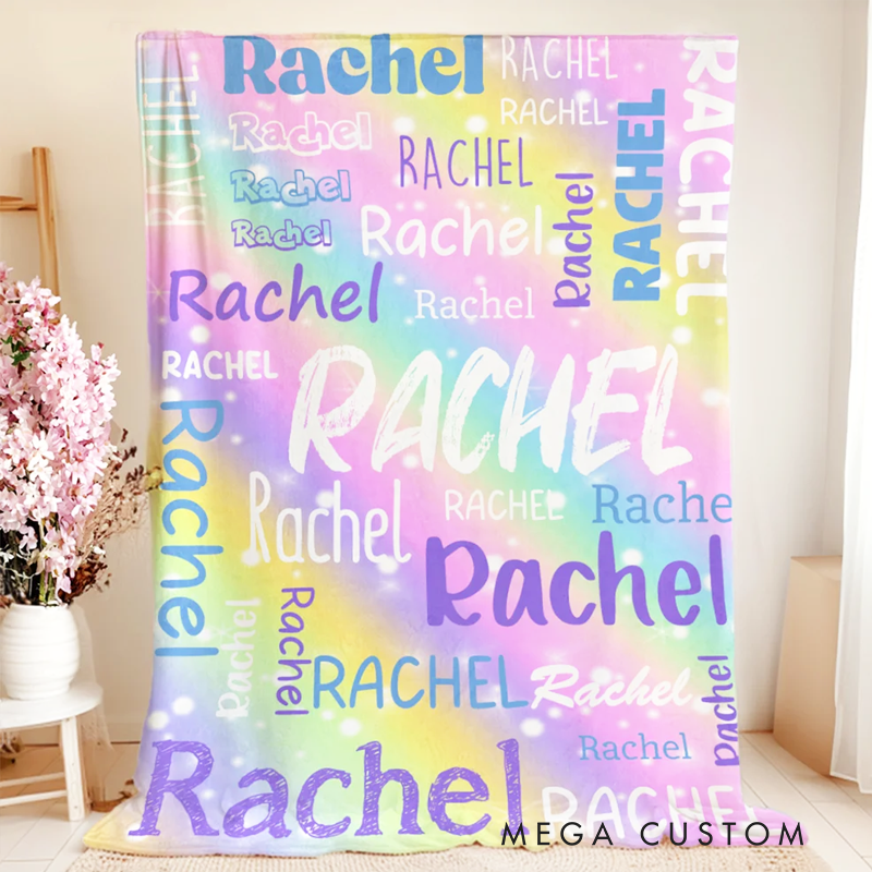 Personalized Colorful Gradient Soft Throw Blanket with Name Birthday Christmas Gift for Kids Adults