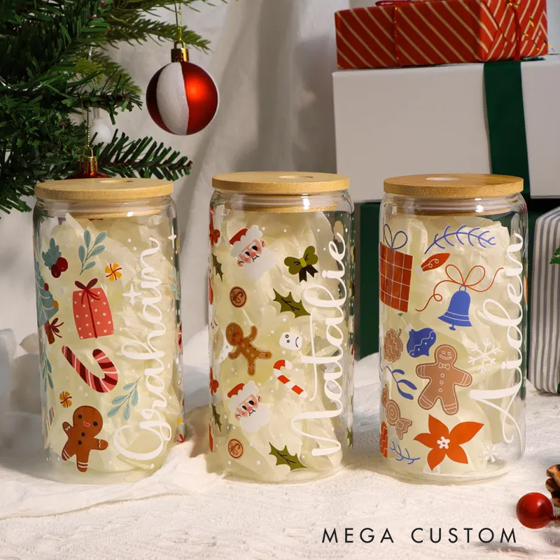 Personalized Christmas Tree Snack Glass Iced Coffee Cup with Lid