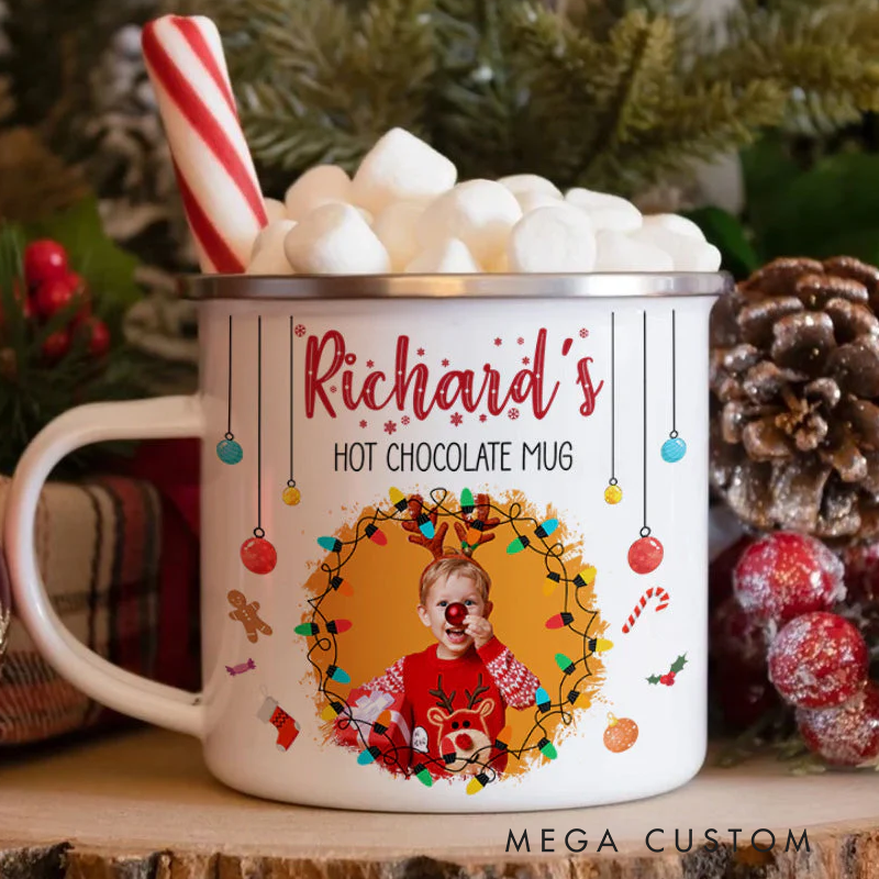 Personalized Chocolate Christmas Movie Watching Mug for Kid Photo Enamel Mug