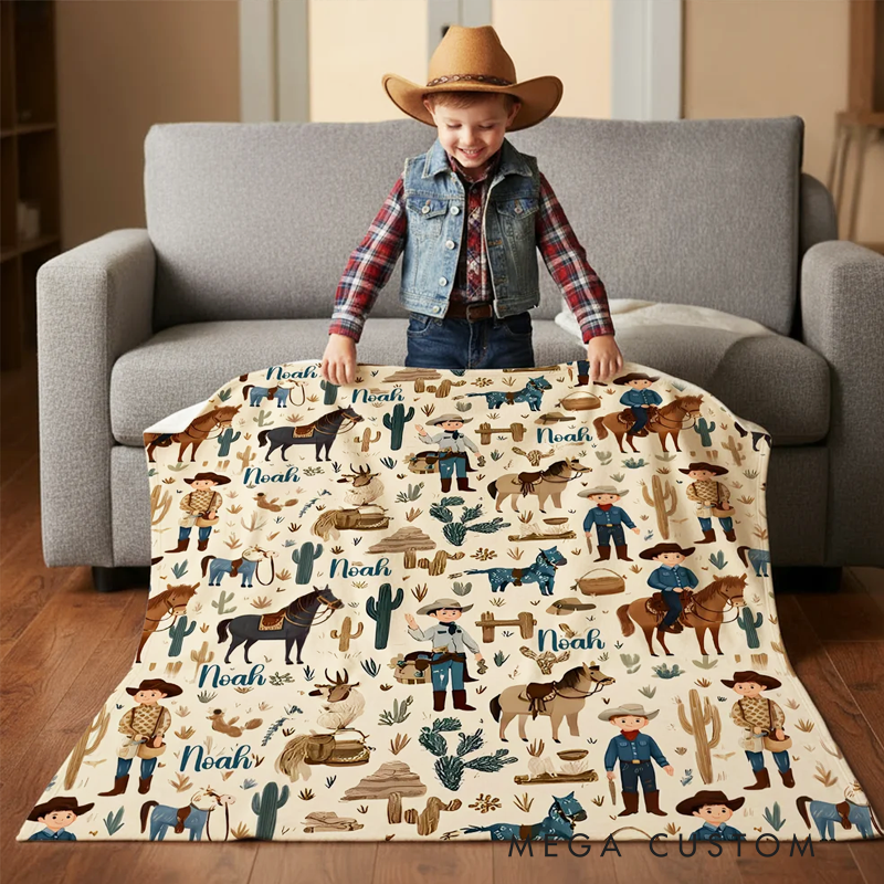 Personalized Western Cowboy Cow Horse Soft Throw Blanket with Name Birthday Anniversary Gift for Cowboy Country Lover