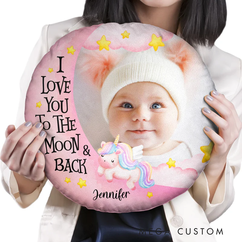 Personalized Photo I Love You to the Moon and Back Round Pillow