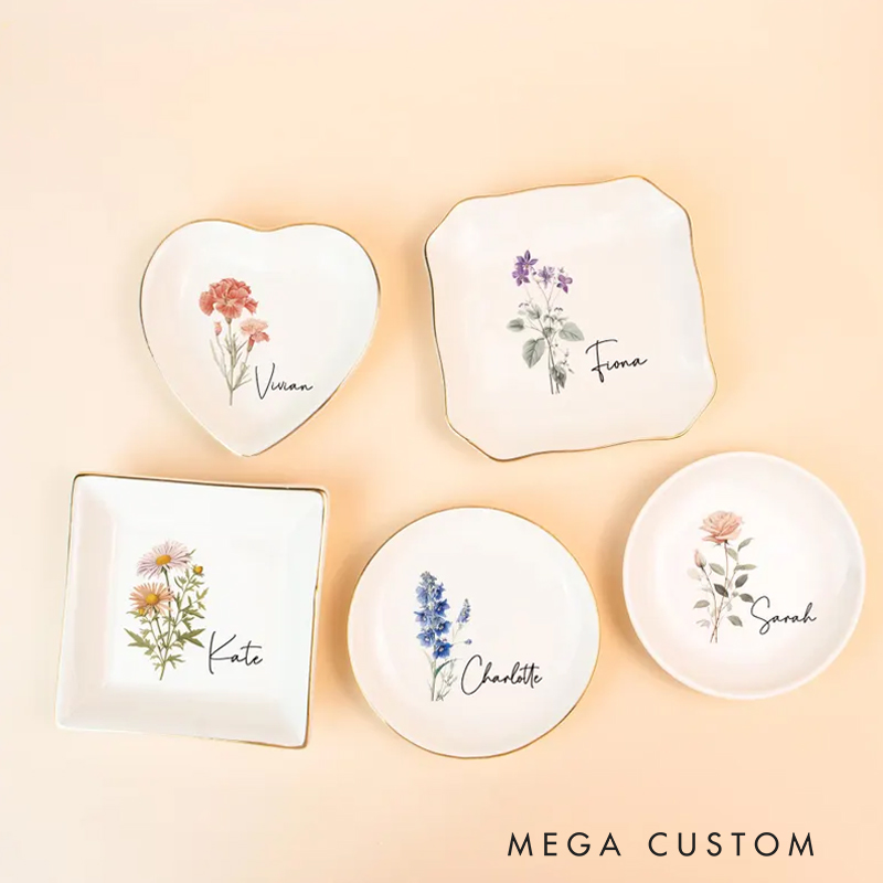 Personalized Birth Flower Ring Dish Gardening Lovers Ring Dish Custom Jewelry Dish Mother's Day Gift Gift for Her