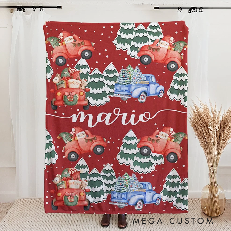Personalized Santa Claus Cozy Soft Fleece Sherpa Blanket with Name Christmas Gift for Baby Kids