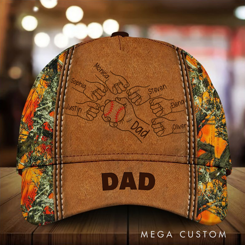 Personalized Camouflage Baseball Cap with Custom Names and Baseball Themed Family Design  