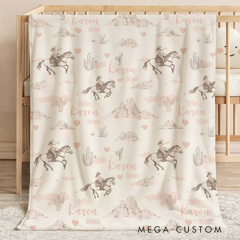 Personalized Cowgirl Desert Soft Throw Blanket with Name Swaddle Room Decor Birthday Baby Shower Gift for Mom Newborn