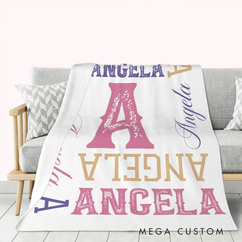 Personalized High-Quality Super Soft Flannel or Sherpa Blanket with Initial Name Gift for Kid Friend