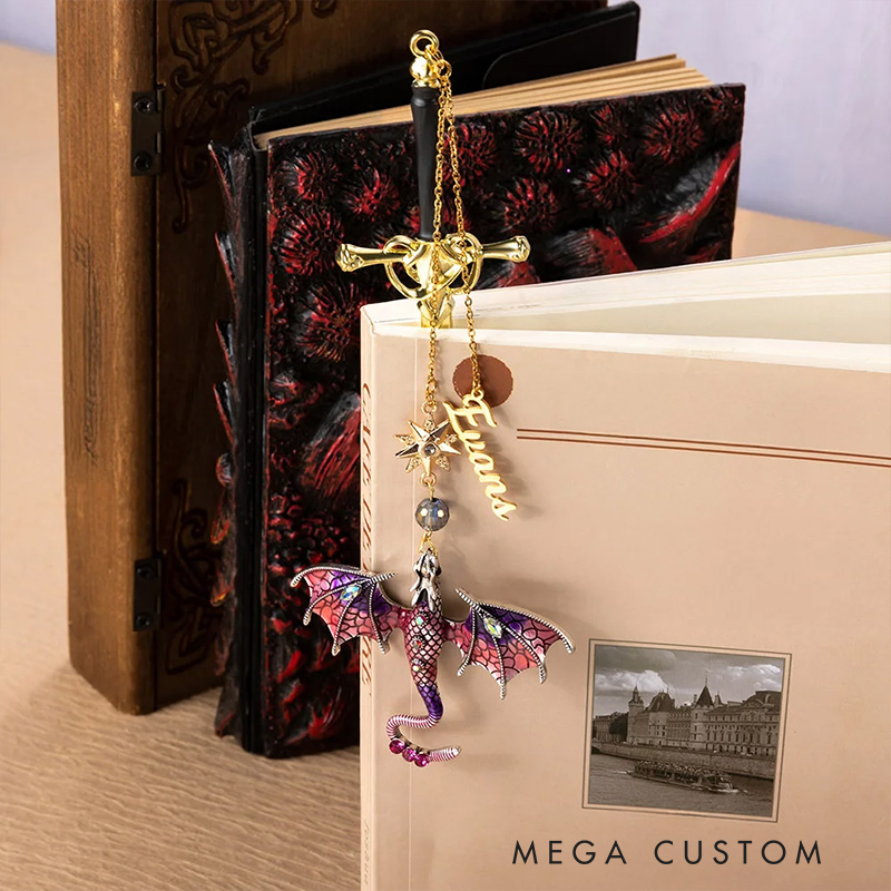 Personalized Dragon Sword Bead Star Fantasy Bookmark Clips with Name Reading Accessory Birthday Gift for Reader Book Lover Gift