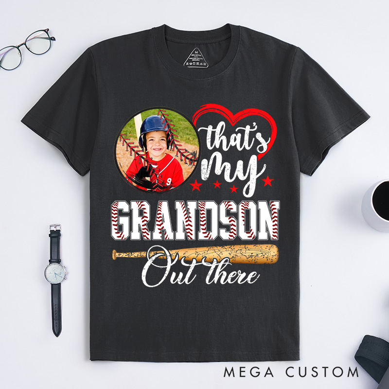 Personalized Baseball Fan Family Support T-Shirt with Photo and Baseball Bat Artwork   
