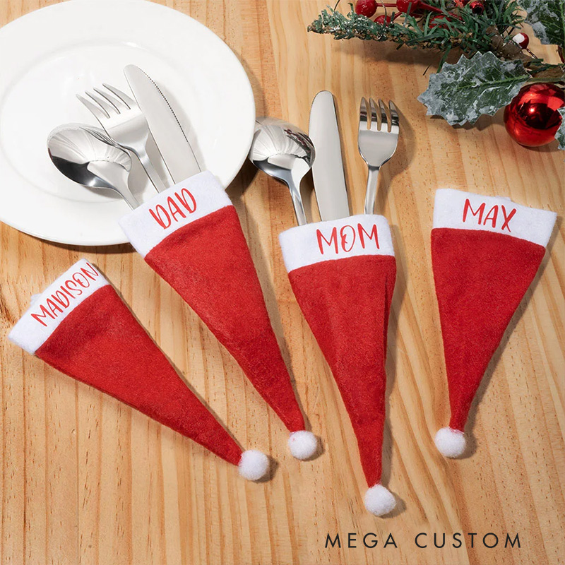 Personalized Santa Hat Table Cutlery Holder Name Place Setting Christmas Dinner Decor Party Supplies Favors for Family Friend