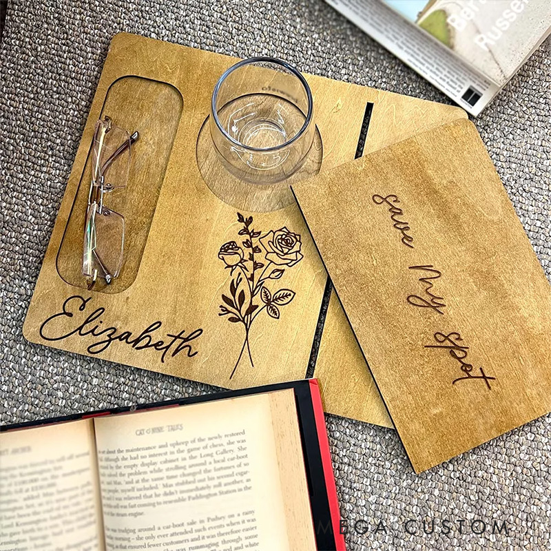 Personalized Birth Flower Wooden Book Stand Bookmark Set with Name Bookish Birthday Gift for Reader Book Lover Gift Librarian Gift
