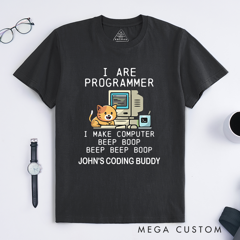 Personalized Programmer Cat T-Shirt IT Programmer Technology Lover Shirt Gift for Geek Nerd Computer