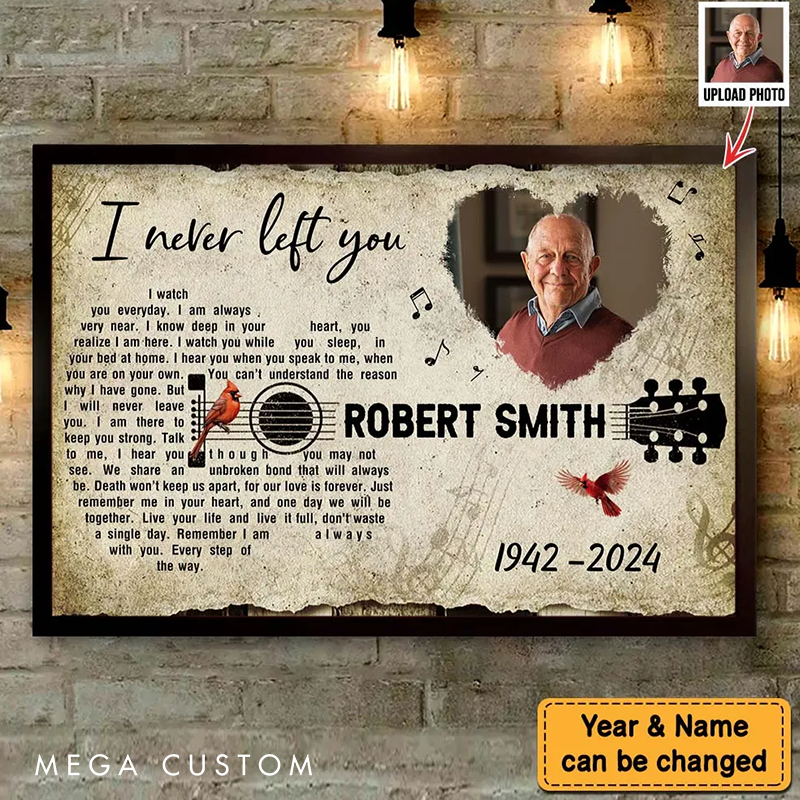 Personalized Memorial Gift With Guitar and Cardinal Music on Poster