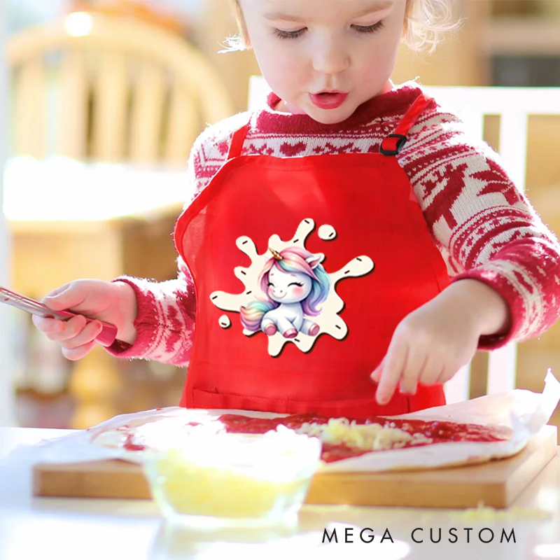 Personalized Fantasy Unicorn Adjustable Apron Chef Hat Set with Pocket and Name Cooking Baking Birthday Gift for Kids