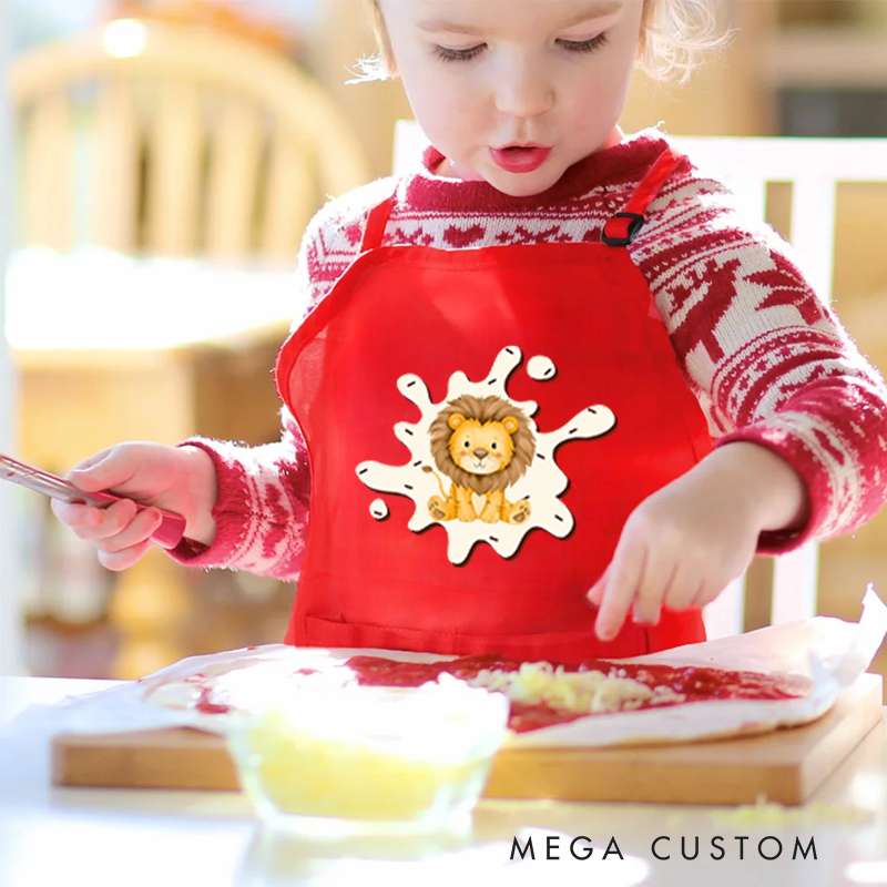 Personalized Cute Animals Adjustable Apron Chef Hat Set with Pocket and Name Cooking Baking Birthday Gift for Kids