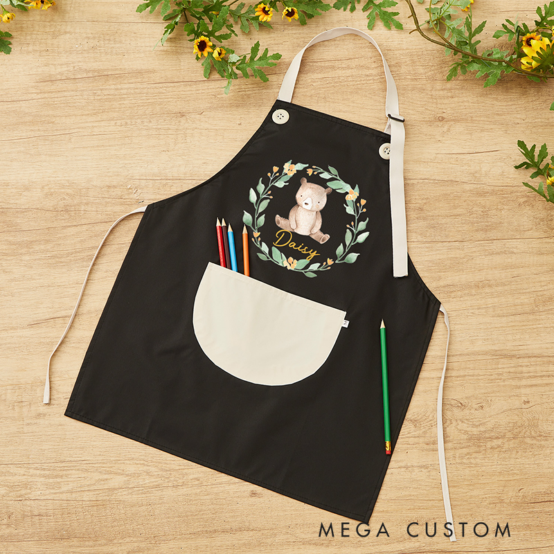 Personalized Animals Children Apron Custom Cooking Apron with Pocket Painting Apron Baking Apron Birthday Gift for Kids 