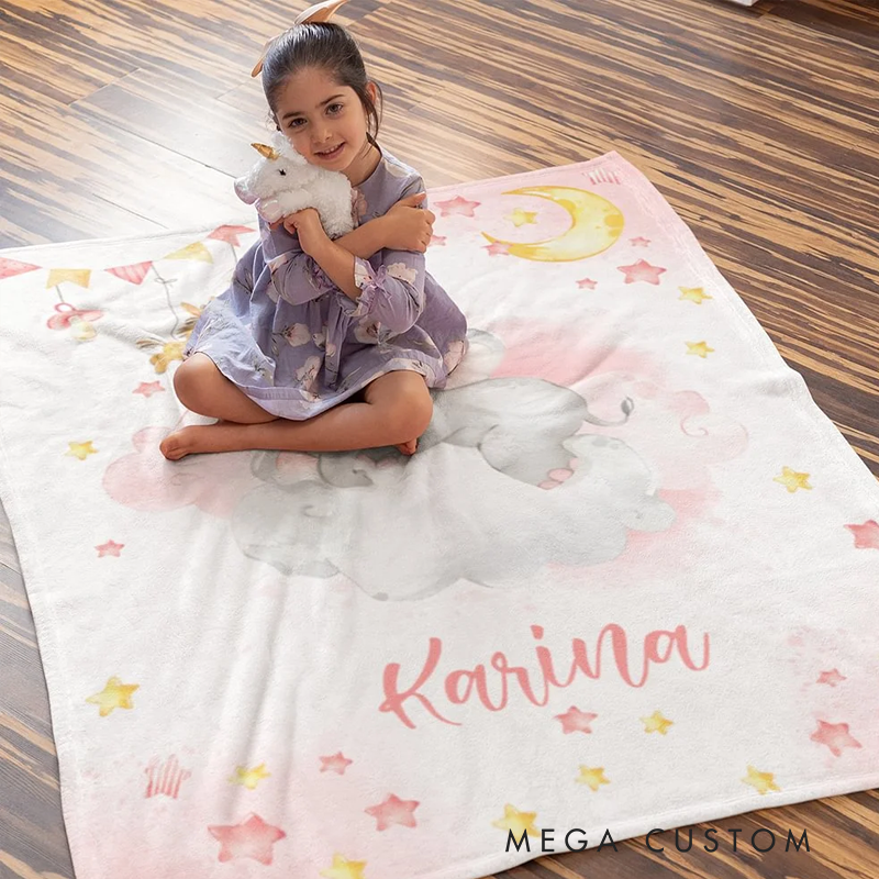 Personalized Baby Elephant Blanket Sweet Dream Name Sofa Blanket Home Nursery Decoration Birthday Baby Shower Newborn Gift for Kid Baby