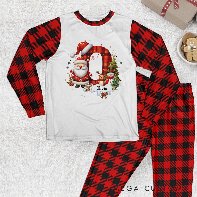 Personalized Alphabet Christmas Kids Pajama Set Birthday Gift for Boys and Girls
