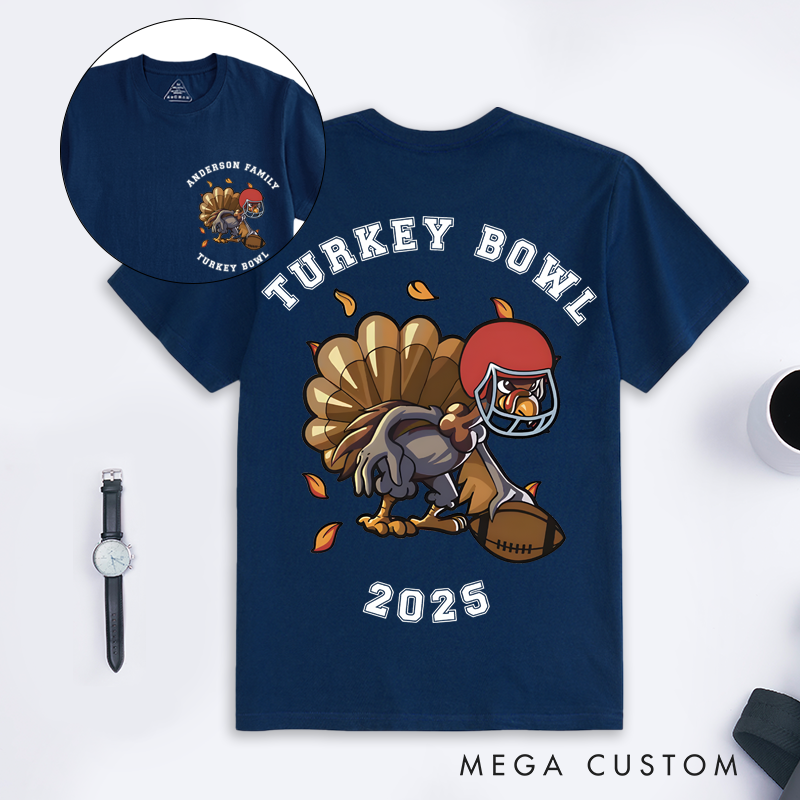 Personalized Turkey Bowl T-Shirt Custom Family Name and Year Thanksgiving Football Shirt