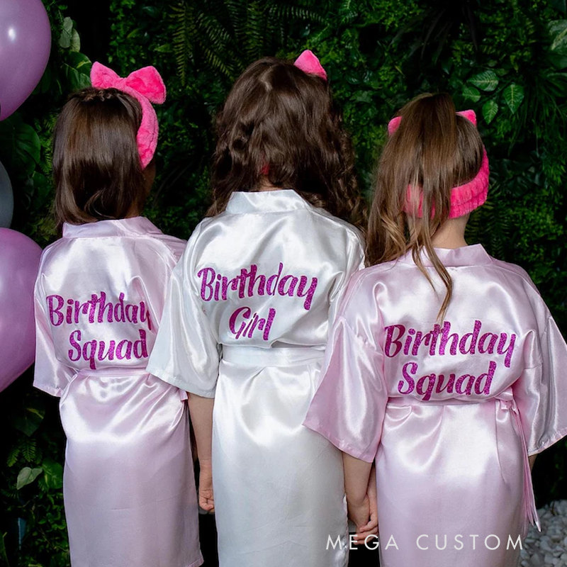 Personalized Spa Birthday Party Robes Custom Kids Satin Robes Sleepover Party Robes Girl Robe Birthday Gift