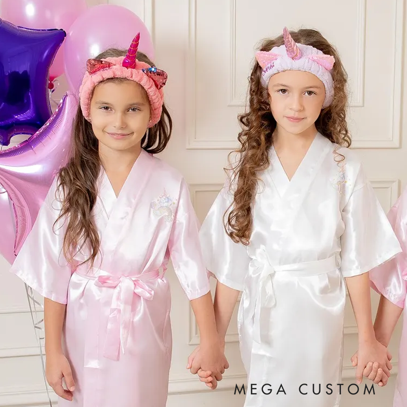 Personalized Unicorn Spa Birthday Party Robes Custom Kids Satin Robes Sleepover Party Robes Girl Robe Birthday Gift