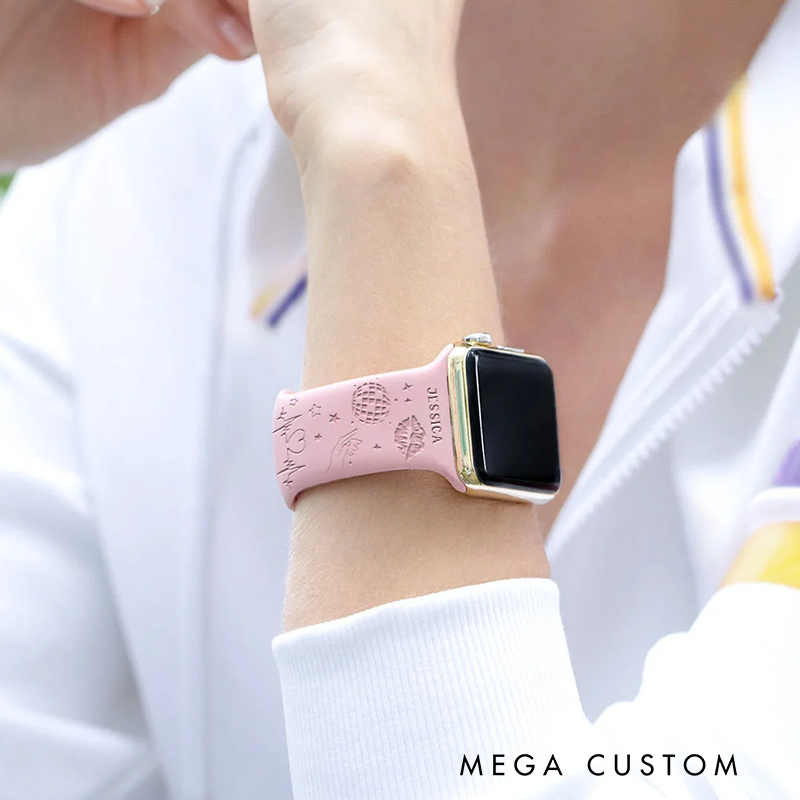 Personalized Retro Disco Ball Laser Printed for Apple Silicone Watch Band