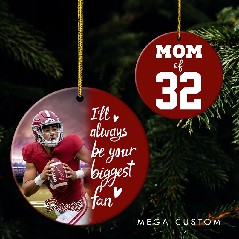 Personalized American Football Photo Ornament Custom Name and Jersey Number Christmas Decoration