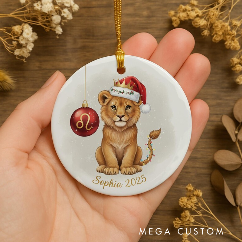 Personalized Ceramic Christmas Ornament Leo Zodiac Lion Christmas Decor Astrology Keepsake With Name Birthday Gift