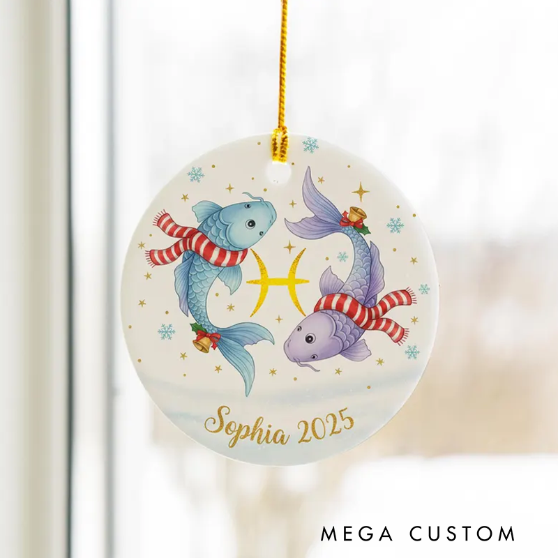 Personalized Ceramic Christmas Ornament Pisces Zodiac Sign Astrology Christmas Decoration With Name Birthday Gift