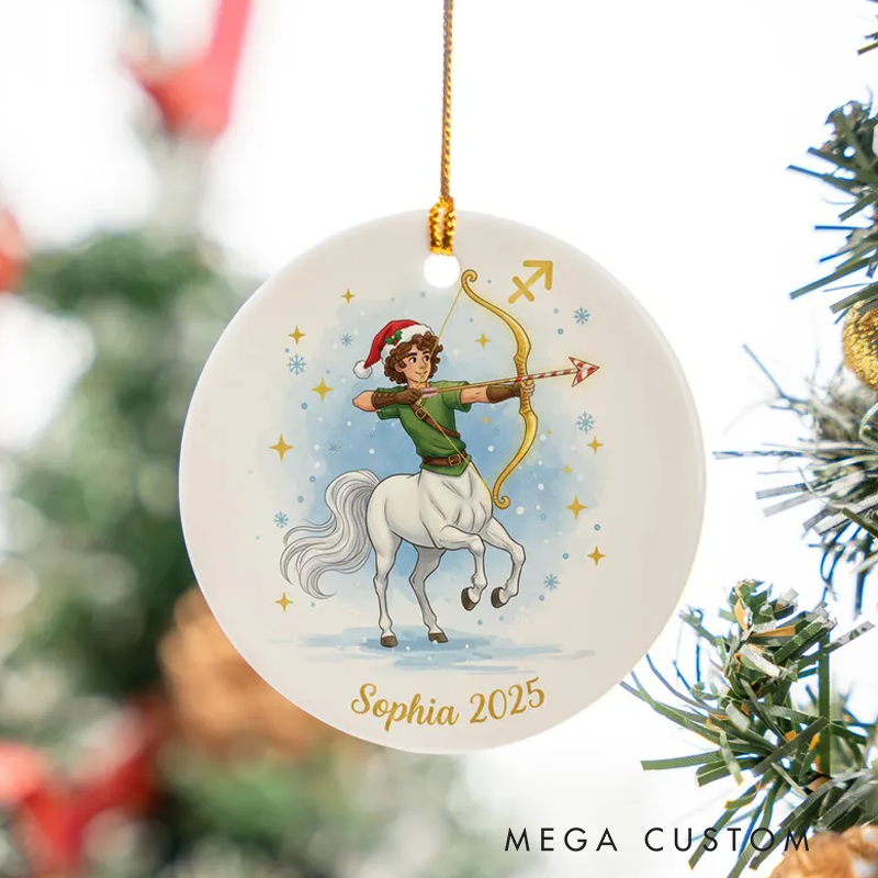 Personalized Ceramic Christmas Ornament Sagittarius Zodiac Sign Astrology Christmas Decoration With Name Birthday Gift
