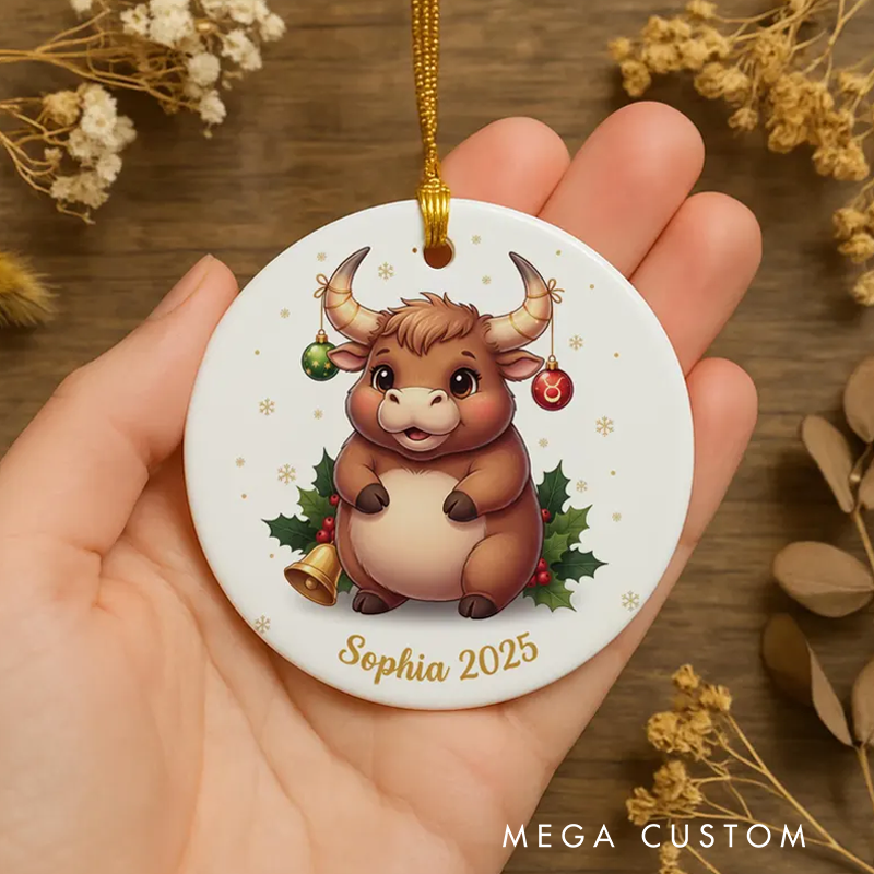 Personalized Taurus Christmas Ornament Ceramic Zodiac Bull Christmas Decoration Astrology Holiday Keepsake With Name Birthday Gift