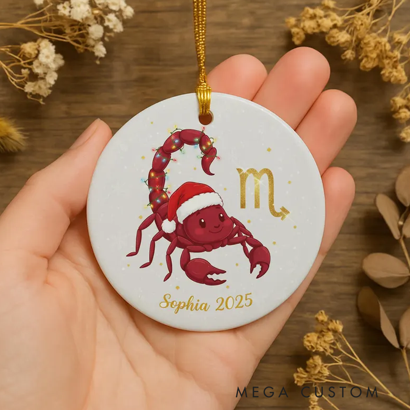 Personalized Ceramic Christmas Ornament Scorpio Zodiac Sign Christmas Tree Decoration With Name Birthday Gift