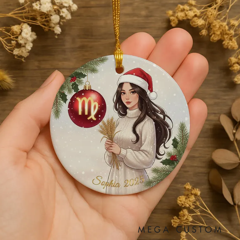 Personalized Ceramic Christmas Ornament Virgo Zodiac Girl Christmas Tree Decoration With Name Birthday Gift