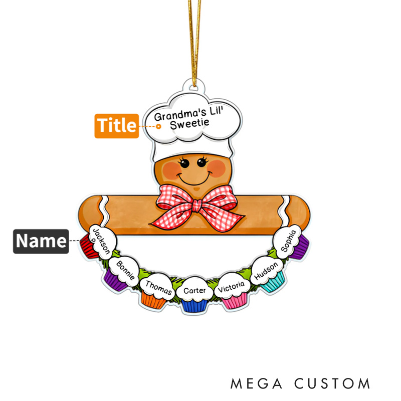 Personalized Cake Gingerbread Baker Acrylic Ornament with Title and Name Christmas Tree Home Decor Anniversary Gift for Mom Grandma
