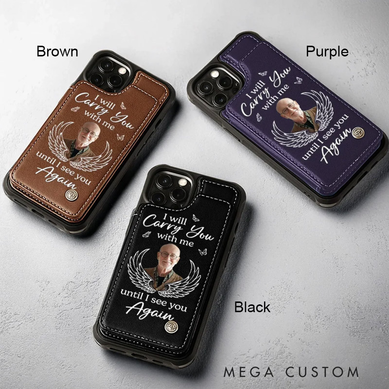 Personalized Photo Leather Flip Wallet Phone Case Memorial Sympathy Gifts for Loss of Loved One I’ll See You In My Dreams Until Then