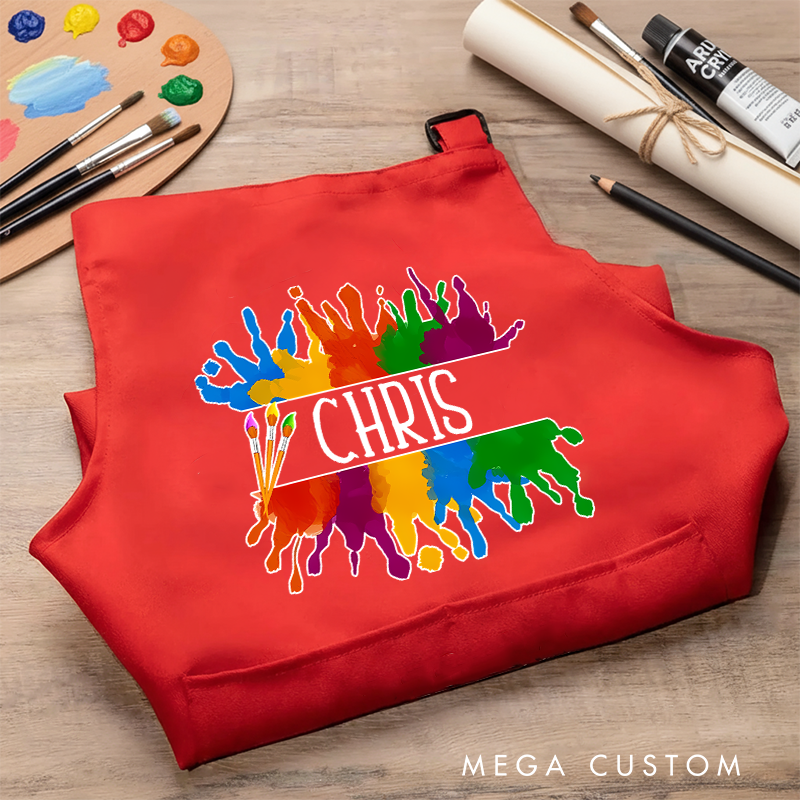 Personalized Vibrant Paint Splash Kids Art Apron Art Party Apron Chef Hat Set with Name Cooking Handcraft Activities Birthday Holiday Gift for Kids
