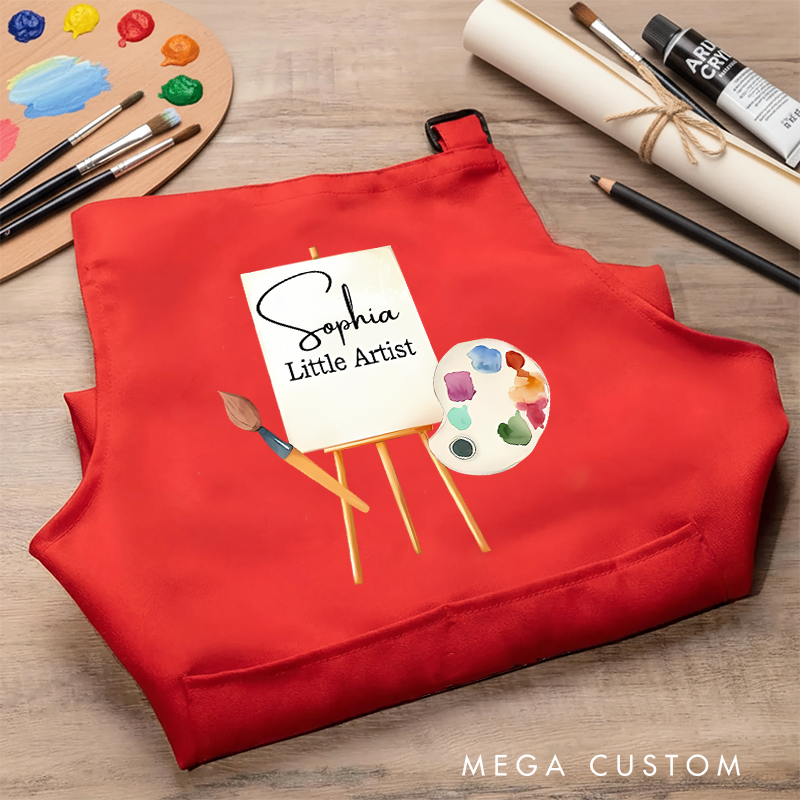 Personalized Little Artist Kids Art Apron Art Party Apron Chef Hat Set with Name Cooking Handcraft Activities Birthday Holiday Gift for Kids