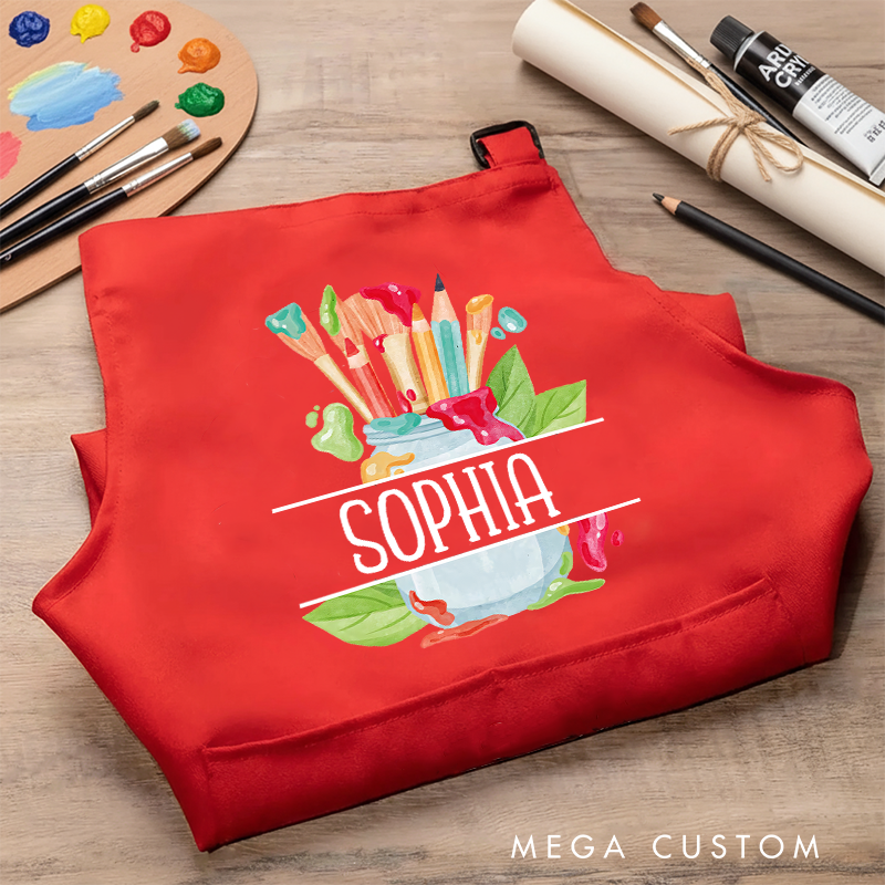 Personalized Watercolor Set Kids Art Apron Art Party Apron Chef Hat Set with Name Cooking Handcraft Activities Birthday Holiday Gift for Kids