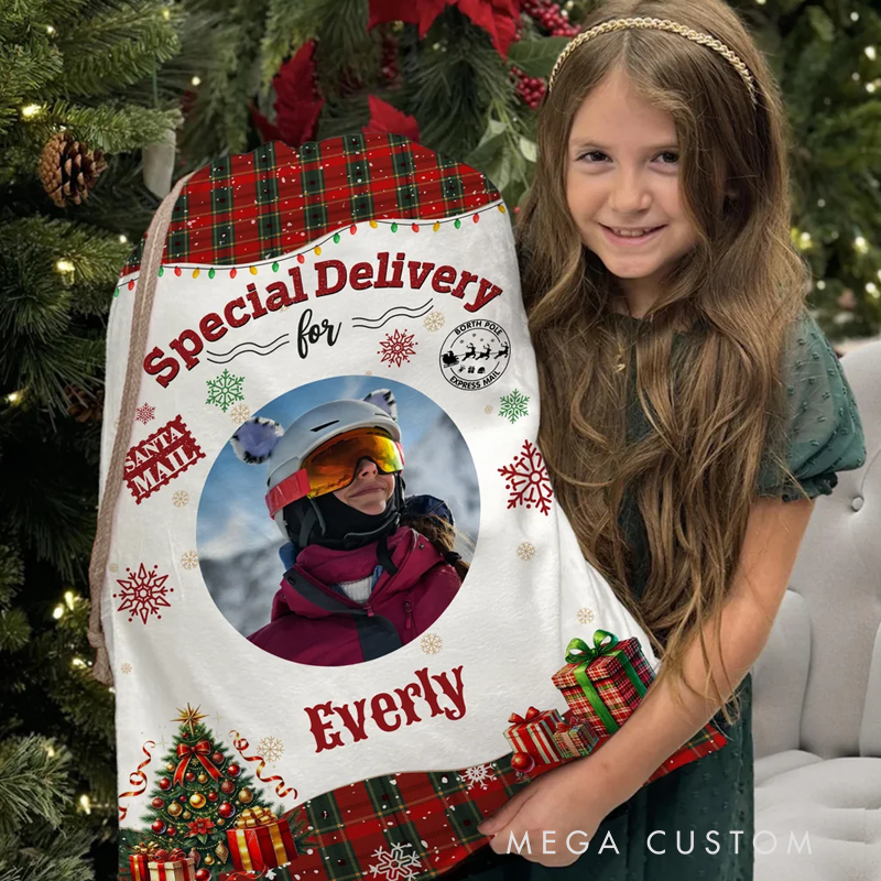 Personalized Christmas Tree Snowflake Checkered Christmas Gift Bag with Name and Photo Christmas Gift for Boys Girls