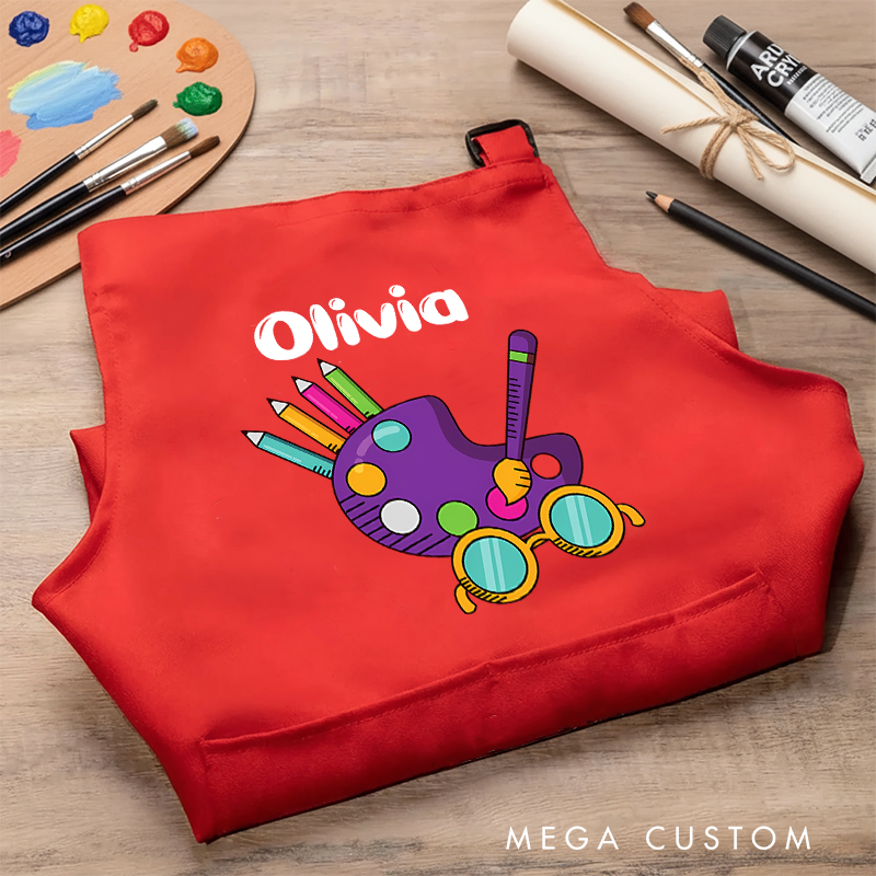 Personalized Art Palette Kids Art Apron Art Party Apron Chef Hat Set with Name Cooking Handcraft Activities Birthday Holiday Gift for Kids