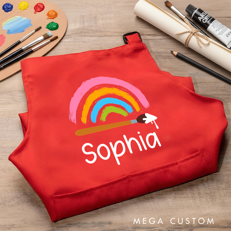 Personalized Art Rainbow Kids Art Apron Art Party Apron Chef Hat Set with Name Cooking Handcraft Activities Birthday Holiday Gift for Kids