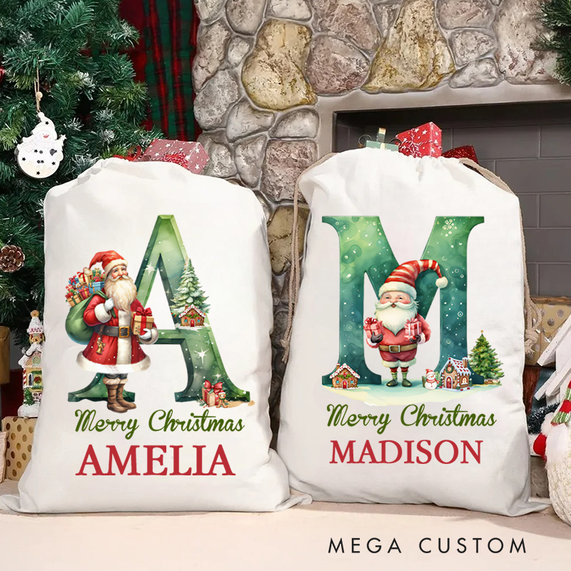 Personalized Santa Claus Christmas Gift Bag with Name Christmas Gift for Boys Girls
