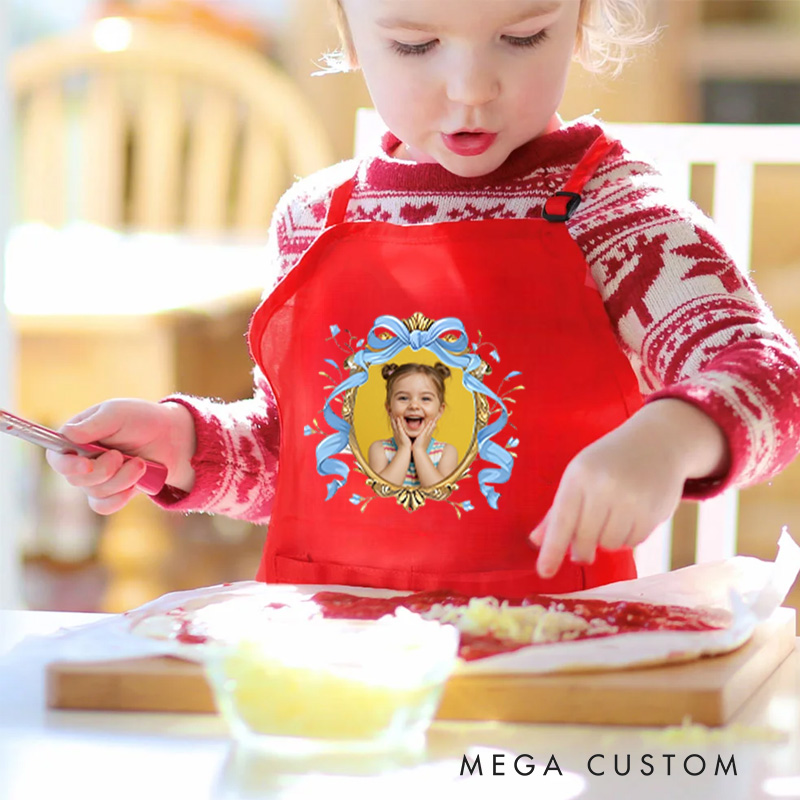 Personalized Photo Frame Apron with Custom Name and Adorable Pink Design for Memorable Mealtime Fun Kid Apron Funny Gift for Kids